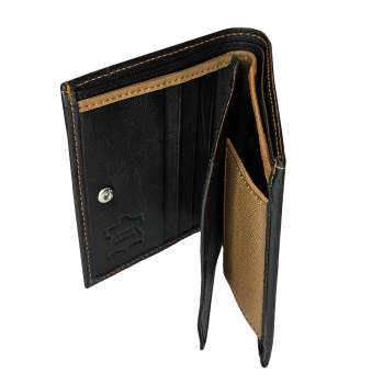 Preview: Geldtasche Hochformat Nappa-Leder Kombibörse schwarz/tan